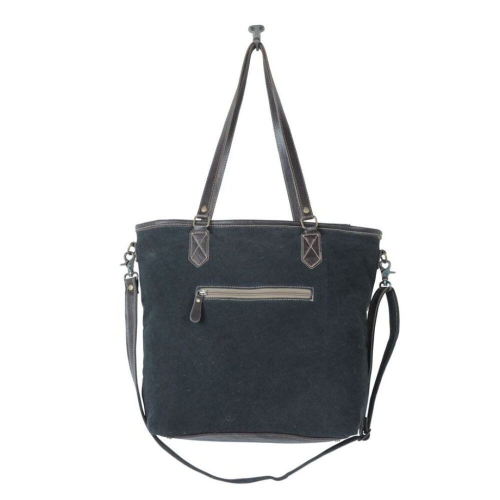 Myra Bag Handmade Panacea Tote Bag Upcycled Canvas & Cowhide Leather - Picture 6 of 9